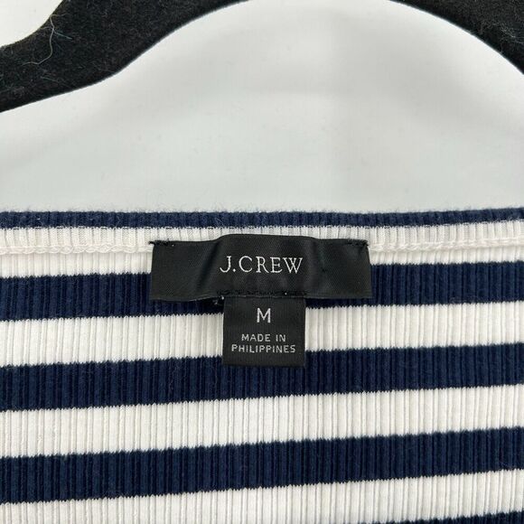 J. CREW Navy Blue White Striped Ribbed Stretch Cotton Square Neck Shirt Medium - Picture 6 of 7